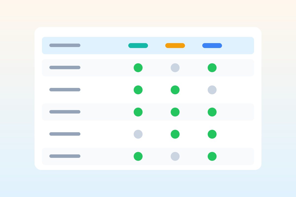 Flat illustration of a checklist comparing app features with check marks and a magnifying glass